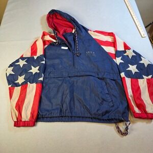 Vintage Pro Spirit USA Flag Anorak Windbreaker Jacket Mens Large Patriotic Navy